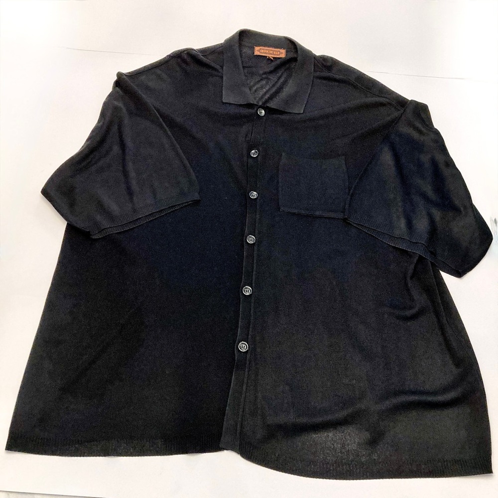 Creme de Silk Shirt Mens 3X Black Knit‎ Short Sleeve Solid 75% Silk 25% Rayon